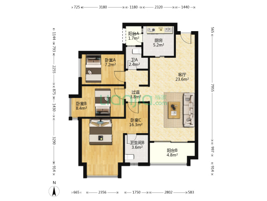 雅居乐富春山居璟樾集 3室1厅2卫 96平方