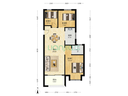 海伦堡东皋府 3室1厅1卫 94平方