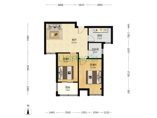 右岸景苑A区 2室1厅1卫 73平方