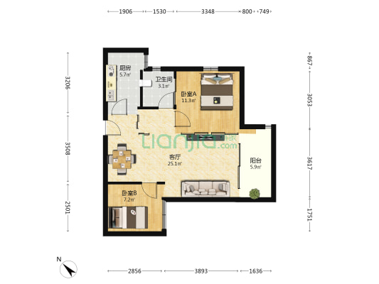 瑞都水郡 2室1厅1卫 72平方