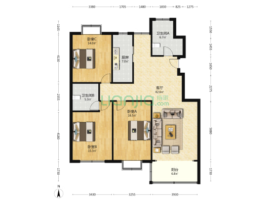 舜龙公寓 3室1厅2卫 141平方