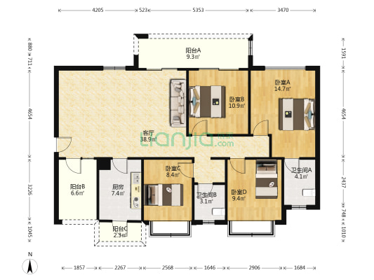 中铁诺德·观湖轩 4室1厅2卫 136平方