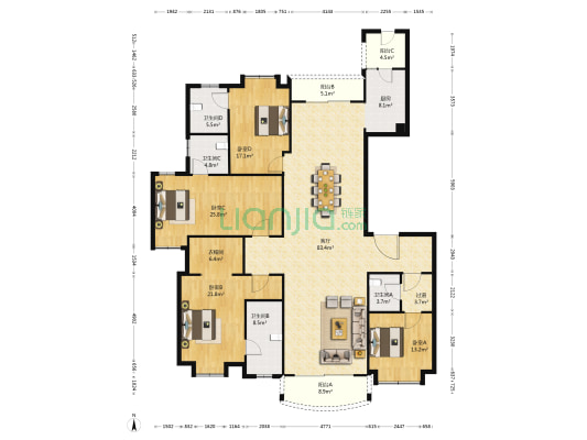 雅居乐中央府 4室1厅4卫 266平方