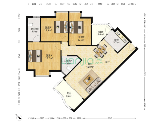 丽日百合家园 3室1厅2卫 126平方