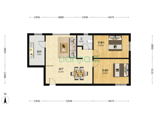 益通筑梦时代广场 2室1厅1卫 105平方