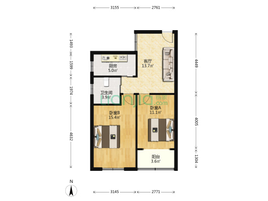 桃浦三村红棉苑 2室1厅1卫 67平方