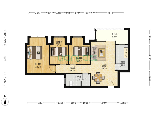 雲鼎城重云南 3室1厅1卫 76平方