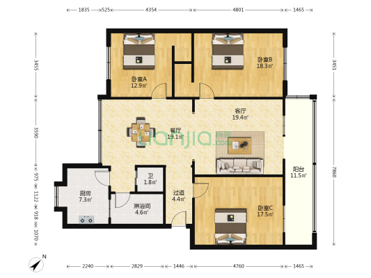 新南街250号 3室2厅2卫 130平方