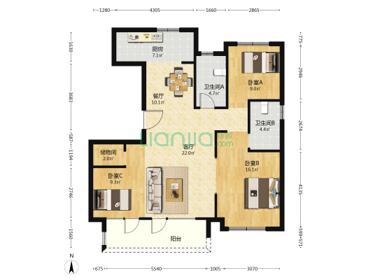 绿城·桂语江南 3室2厅2卫 117平方