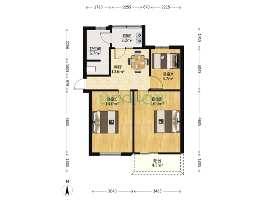田园西村 3室1厅1卫 73平方