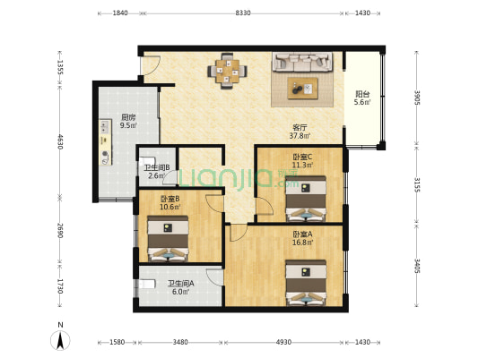 华芝安置房 3室1厅2卫 125平方