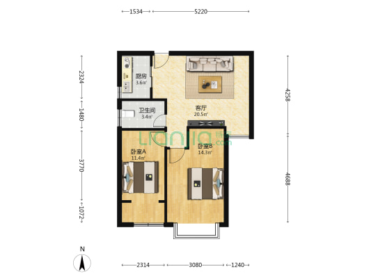 国资委第三十八家园 2室1厅1卫 79平方