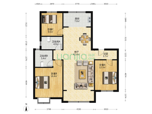 金汇瀚玉城一区 3室1厅2卫 139平方