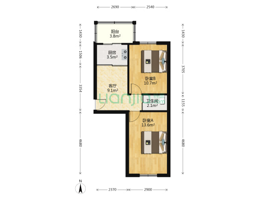 货运宿舍 2室1厅1卫 60平方