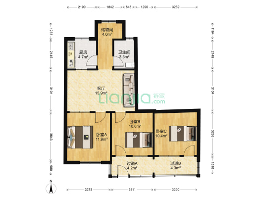 朝阳小区(寿光市) 3室1厅1卫 90平方
