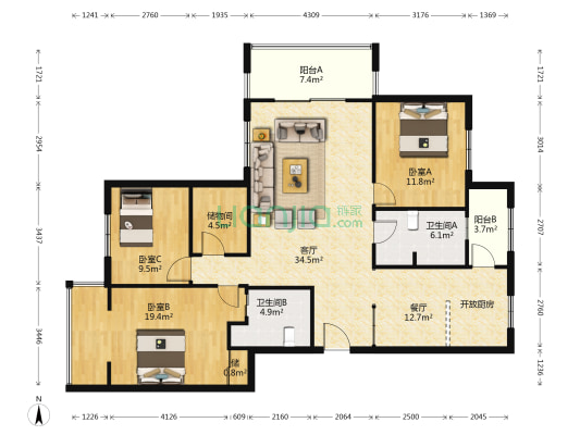 津顺源大厦 3室2厅2卫 158平方