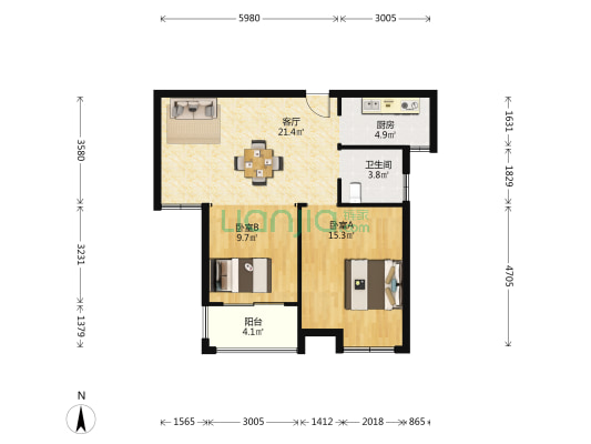 通惠花苑 2室1厅1卫 79平方