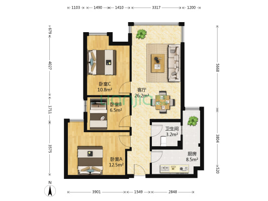 保利城四期中央郡 3室1厅1卫 83平方