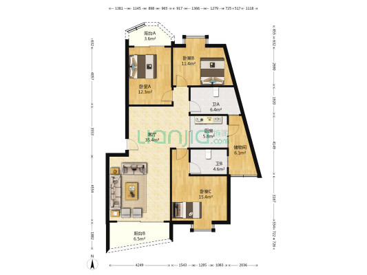 御景华庭 3室1厅2卫 124平方