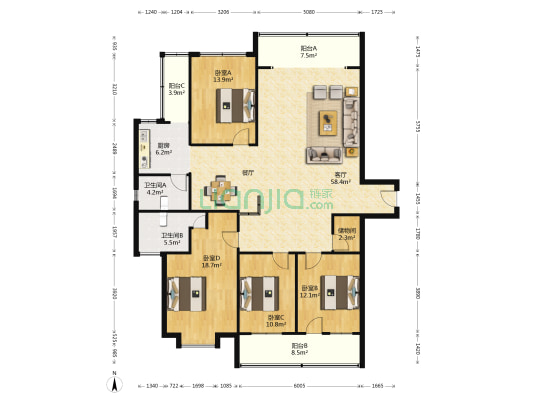 中信大厦 4室1厅2卫 206平方