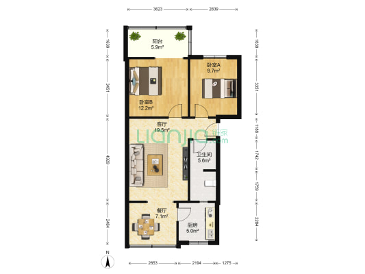东风路北一巷1号 2室2厅1卫 66平方