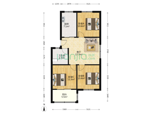 吉源综合楼 3室1厅1卫 89平方