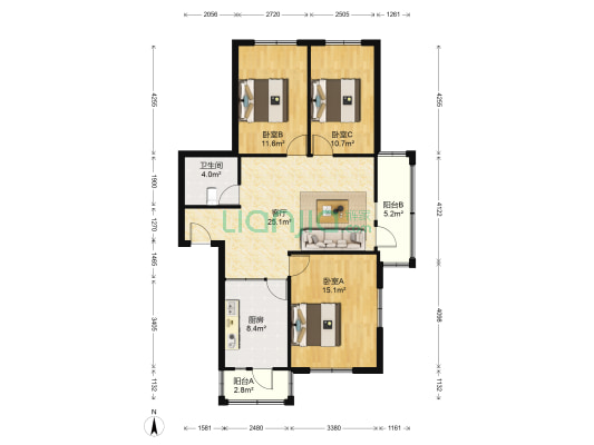 瑞江观景花园 3室1厅1卫 108平方