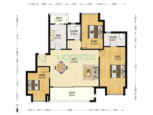 茅莱山居文澜里 3室1厅2卫 120平方