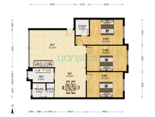 得胜大楼 3室2厅3卫 128平方