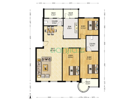 万联别墅 3室1厅2卫 159平方