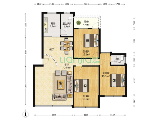 广西展览馆宿舍区 3室1厅2卫 122平方