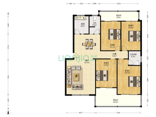 湖南省质监局计量院宿舍 4室1厅2卫 166平方