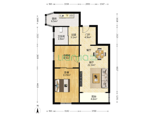 明珠大厦 1室1厅1卫 102平方