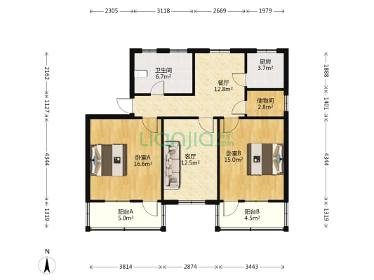 亭林路194号小区 2室2厅1卫 85平方