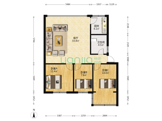 西苑管委会小区 3室1厅1卫 83平方