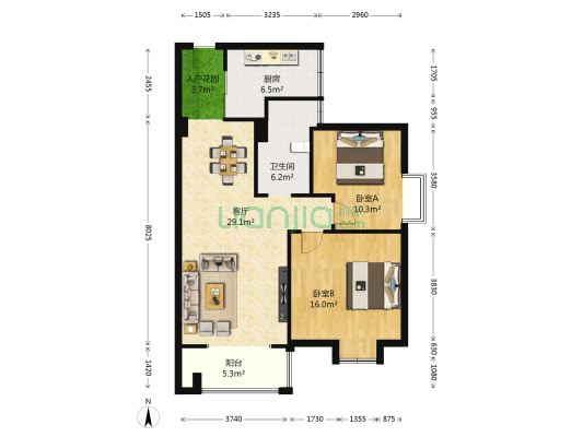 紫云阁 2室1厅1卫 87平方