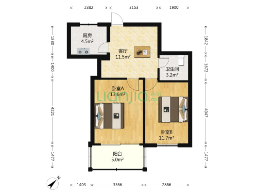 凤鸣公寓 2室1厅1卫 60平方