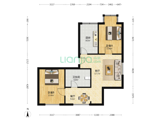 龙胤溪园 2室2厅1卫 105平方