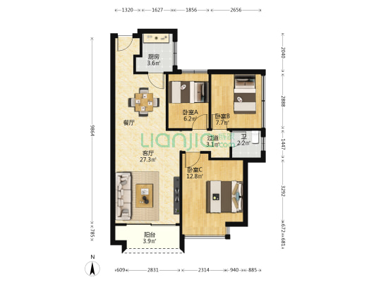 书香门邸 3室1厅1卫 82平方