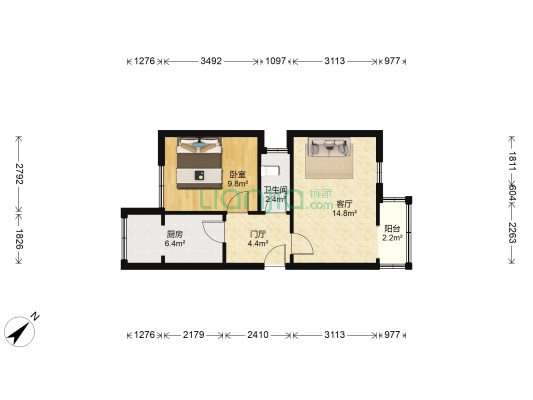 雅图丽景 1室1厅1卫 47平方