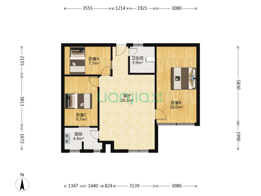 远良明珠大厦 3室1厅1卫 98平方