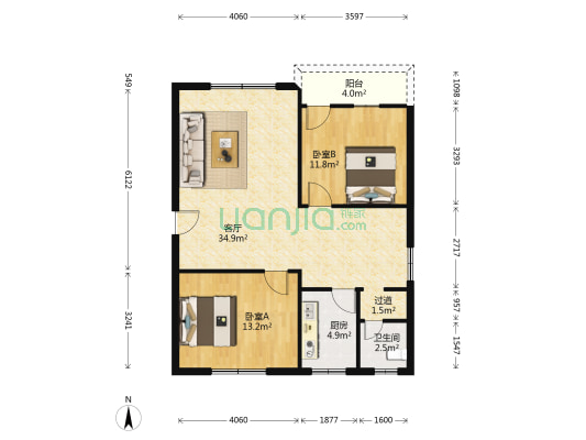 静安小区 2室1厅1卫 83平方