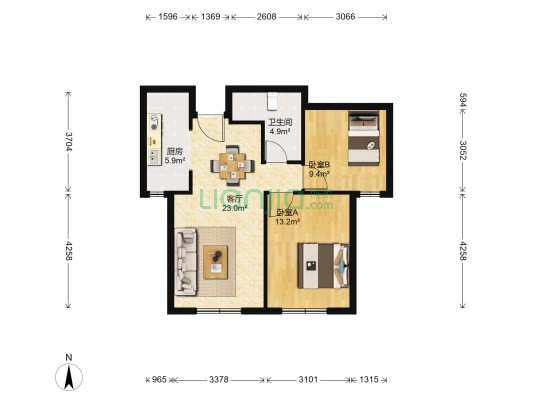 三合庭苑 2室1厅1卫 88平方