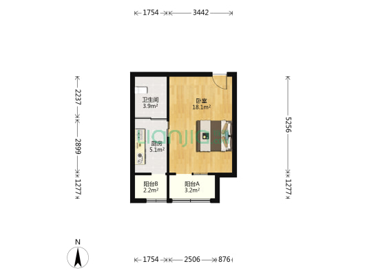 北辰福第中区 1室0厅1卫 45平方