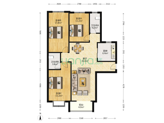 尚宾城一期 3室1厅2卫 131平方