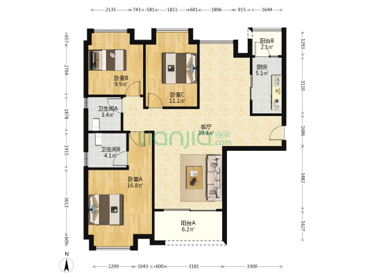 人居柏荟城荟澜阁 3室1厅2卫 118平方