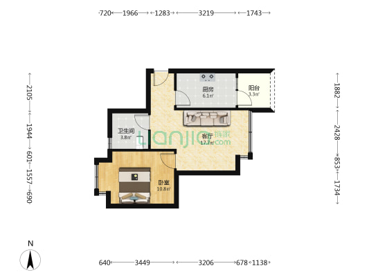 东城映象C区 1室1厅1卫 52平方