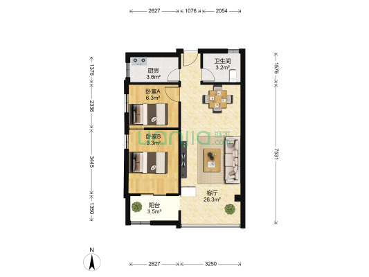 观音山公寓 2室1厅1卫 72平方