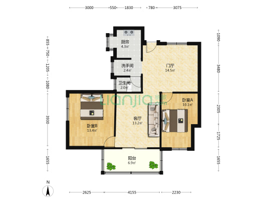 星湖路南一里二巷6号小区 2室1厅2卫 61平方