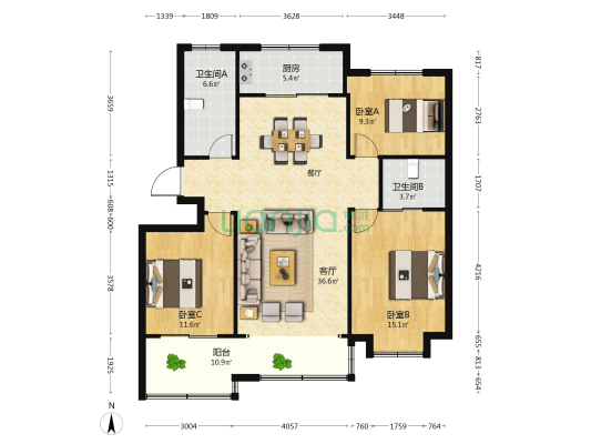 永丰新村 3室1厅2卫 115平方